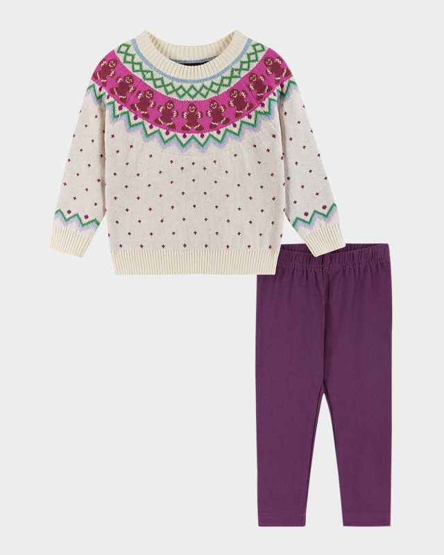 Girl's Gingerbread Fair Isle Sweater & Jegging Set, Size Newborn-24